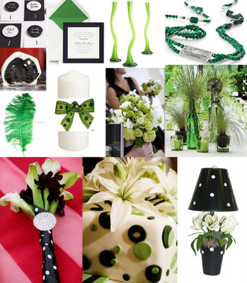 pictures of black and white wedding. green lack and white wedding